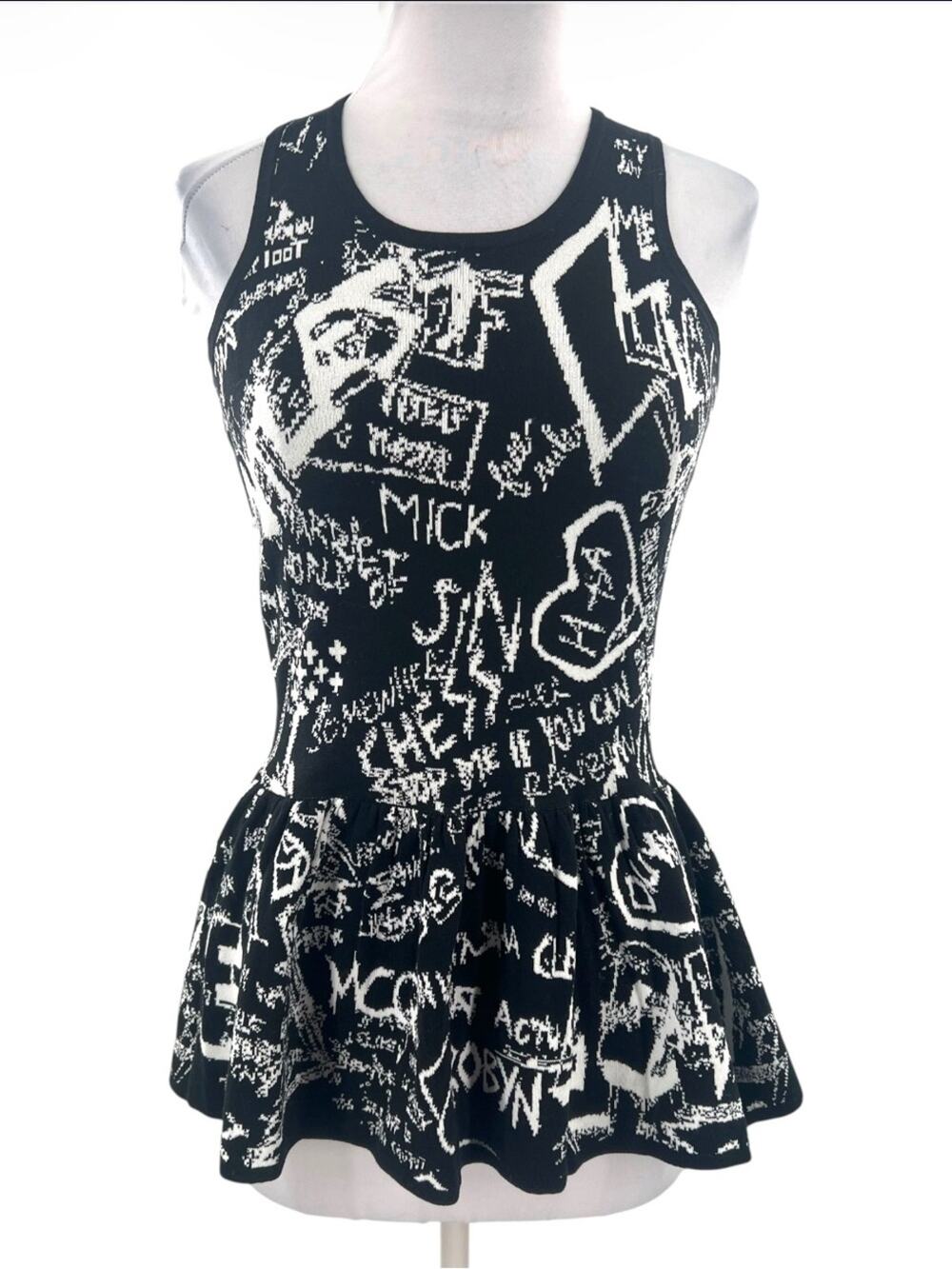McQ Alexander McQueen graffiti jacquard peplum top sz S